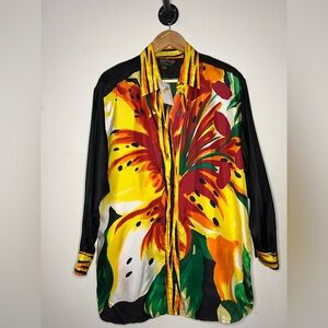 Vintage Bob Mackie “Wearable Art” Vibrant Floral Silk Shirt NWT